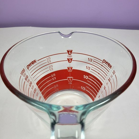 Vtg Pyrex 4-Cup 32oz 1Qt Glass Cone Shape Measuring Cup Red Reverse Letters #11 - Picture 5 of 9